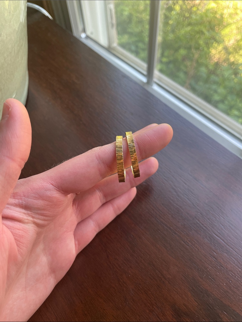 14K Gold Textured Hoop Earrings - Women's Jewelry